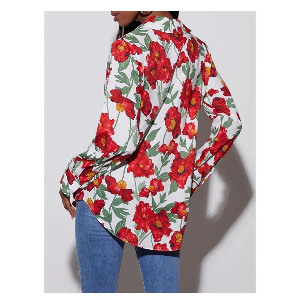 Floral Red and White Women's Top size XS NEW - Picture 4 of 8